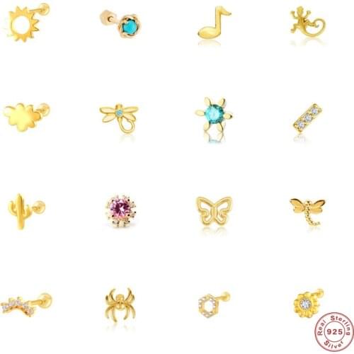 Aide 925 Sterling Silver Turquoise Diamond Stud Earrings For Women Cute Animal Dragonfly Cactus Cloud Ear Stud Fine Jewelry 1PC