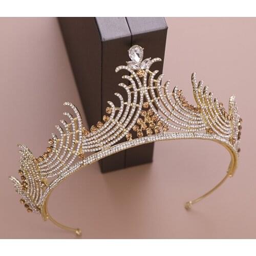 AiliBride Crystal Crown Gold Bridal Tiaras And Crowns For Wedding Queen Pageant Head Jewelry Hair Accessories Wedding Headpiece