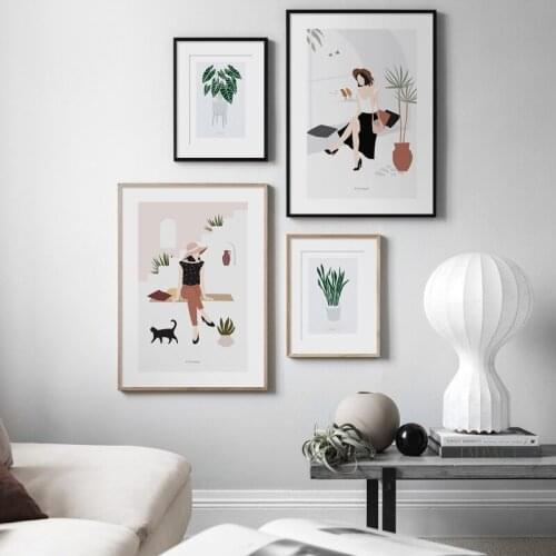 Bohemian style Abstract Girl Flower Leaf Plant Wall Art Print Paper Canvas Painting Nordic Poster Decor Pictures For Living Room