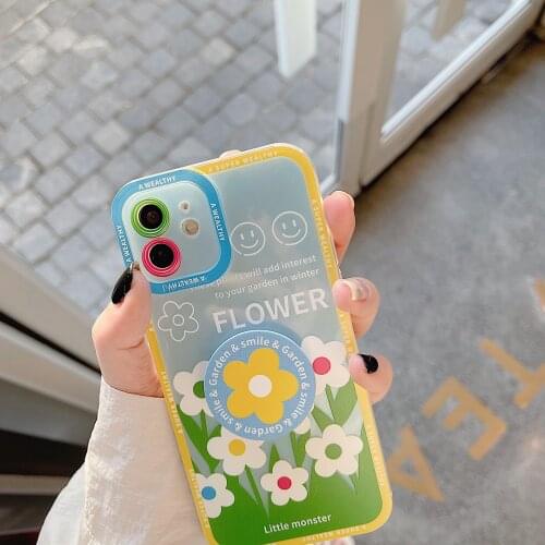 INS Korean yellow photo frame flower sea phone Case For iphone 6s 7 8 Puls X XR XSMAX 12MINI 11pro Max SE cute stand soft Cove