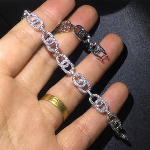 Choucong Hiphop Chain bracelet Micro pave AAAA cz White Gold Filled Statement Party Wedding bracelets for women men Jewerly Gift