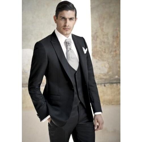 Elegant Black Peaked Lapel Fashion Terno Masculino One Button Formal Wedding Party3Pieces(Jacket+Pant+Bowtie+Vest)Custume Hoome