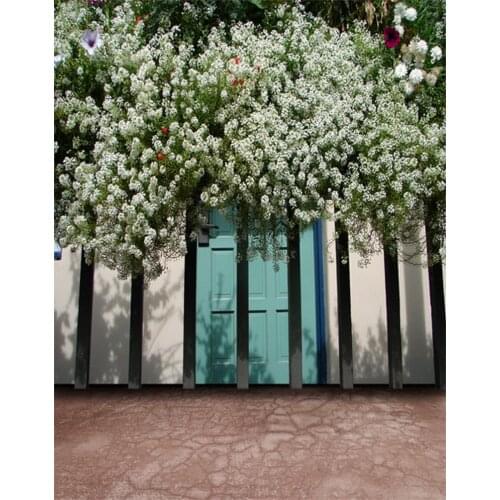 5x7ft White Flowers Tree Building Photography Backdrops Photo Props Studio Background