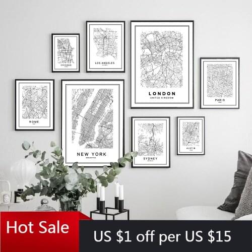 Pairs London New York City Map Canvas Painting Poster Sydney Rome Austin Modern World City Map Prints Room Decor Wall Decor