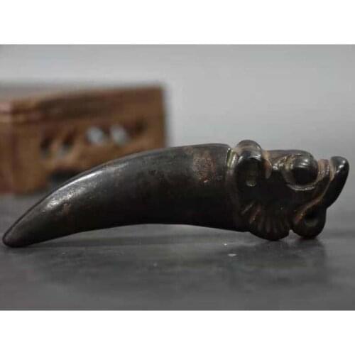 Hongshan culture archaize black iron meteorite Tiger head tooth pendants statue