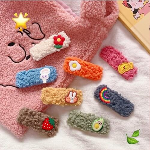 Korean flower color plush bb clip ins hairpin girl bangs clip cute personality side clip hairpin