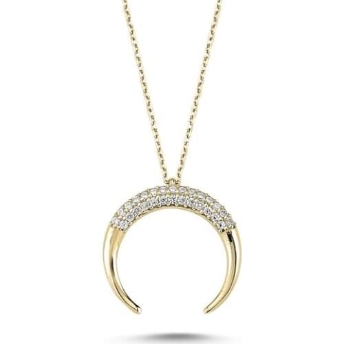 KUTAYDAN Zircon Cubic Zirconia Reverse Crescent Necklace 925 Sterling Silver
