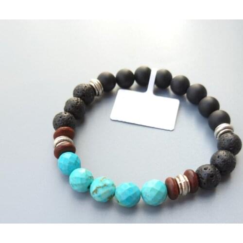 Lii Ji 8mm Blue Turquoise Matter Black Agate Lava Wood Beads Bracelet For Women Men Unisex Gift Drop shipping