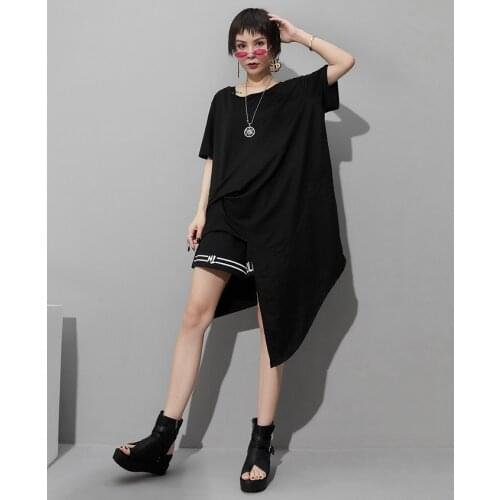 Foreign trade tide brand large size personality irregular T-shirt skirt fat mm2021 summer asymmetric fashion medium length top