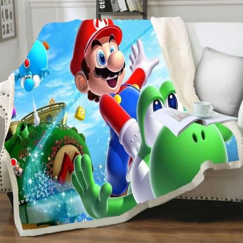 Cartoon Super Mario Pattern Blankets For 3D Printed Sherpa Thicken Blanket on Bed Sofa Home Textiles Dreamlike Boys Baby Gift