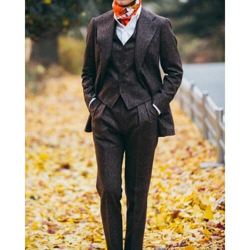 Custom Fashion New Winter Mens Woolen 3Pieces Solid Mid-Length V-Neck Thicken Double-Breasted Plus Overcoat 2021