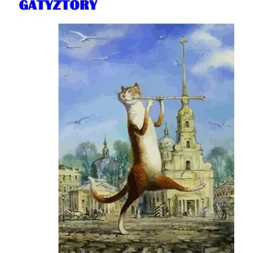 Frameless Music Flute Cat Animals DIY Painting By Numbers Wall Art Picture Unique Gift Hand Painted Oil Painting For Home Decor