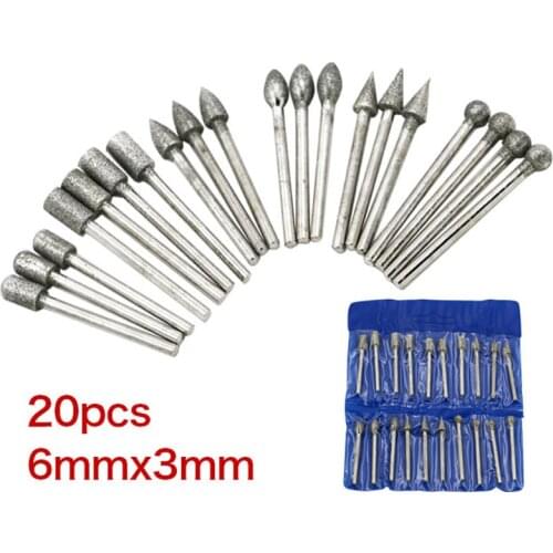 20Pcs Dremel Accessories Diamond Grinding Heads Mini Drill Burrs Bit Set for Dremel Rotary Tool Grinding Accessories 3mm Shank