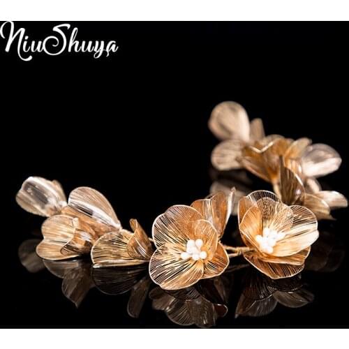 NiuShuya Beautiful Gold Petal Flower Wedding Headdress Studio Photography Wedding Hair Accessories Headpiece Jewelry