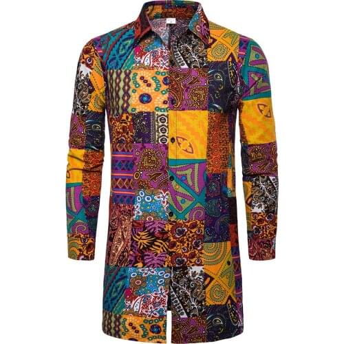 2019 New Mens African Style Shirt Men Printed Long Sleeve Leisure Plus Size Shirt