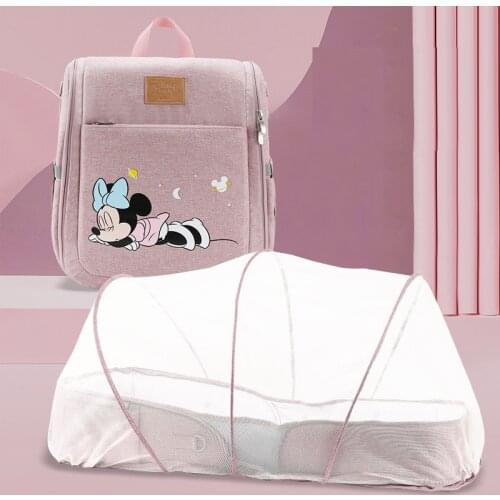 2021 New Disneys Foldable Multifunction Large Capacity Diaper Backpack Mother Mickey Baby Bed Mummy Maternity Bag Mosquito Net