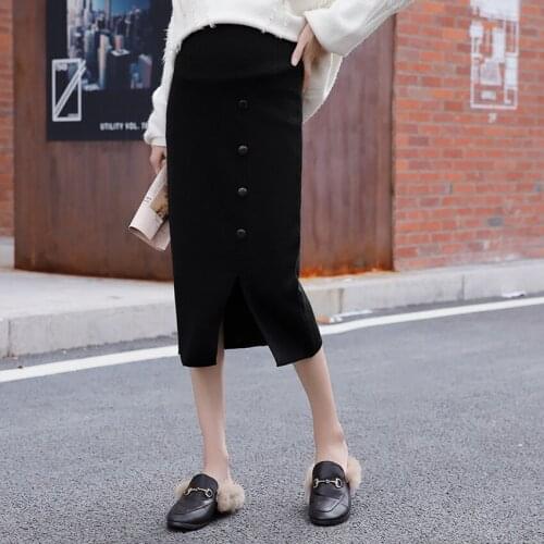 Maternity wear autumn and winter 2019 new pregnant women knitted skirt in the long section of the split stomach lift skirt