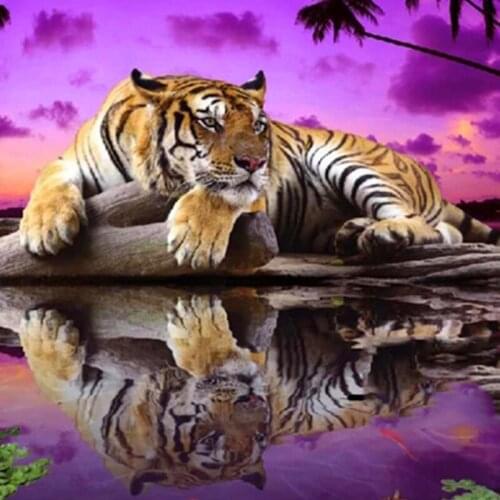Reflection Tiger Animals Digital Painting The Living Room Decorative Painting Hand Painted Childrens Girlfriends Birthday Gift