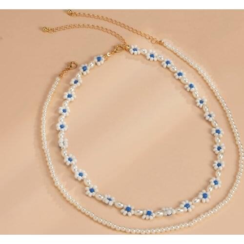 Pearl Bead Flower Short Choker Necklace for Women Fashion Layered Beaded Chain on the Neck Necklace Set 2021 Trendy Girl Jewelry