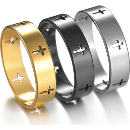 Stainless Steel Couple Rings Silvery Color Supernatural Cross Engagement Wedding Gift for Men Women Finger Ring Jewelry