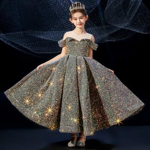 Girls Communion Dress Teen Girl Wedding Sequins Dresses Children Pageant Ball Gown 2021 Kids Evening Pageant Party Vestidos