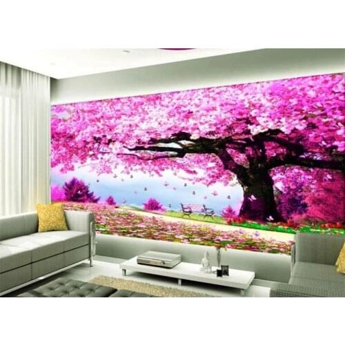 Custom Photo Wallpaper Stick Romantic Sakura Tree Aesthetic Decorative Mural Background Wall papel de parede