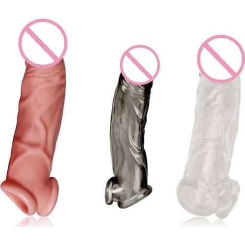 Realistic Condoms For Men Reusable Penis Sleeve For Male Extender Dildo Enhancer Enlargement Condom Male Cock Sex Toys EK