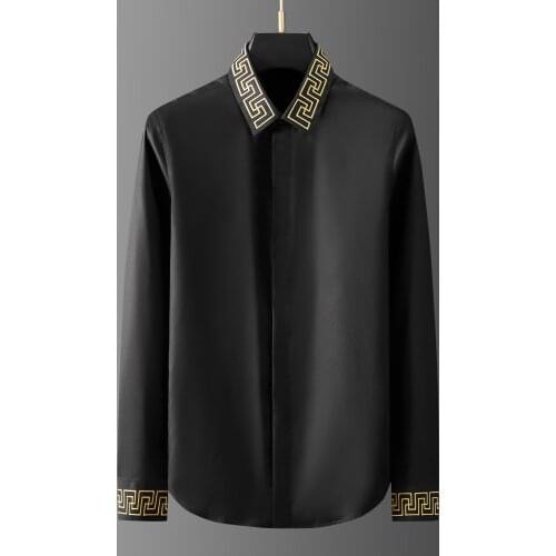 2021 100% Cotton Long Sleeve Shirt Men High Quality Gilding Embroidery Casual Business Dress Shirts Mens Fashion Cothing Trends