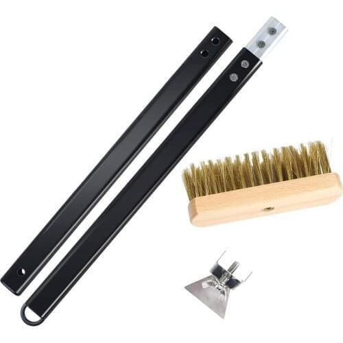 Pizza Oven Brush With Scraper Durable Brass Bristles Pizza Handle Brush Household Grill Brass Cleaning Brush Oven Cleaner