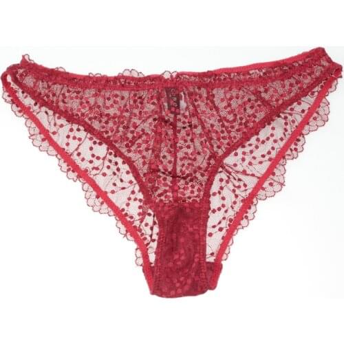 MiaoErSiDai Sexy Lace Womens Brief Ladys Lingerie Red Dot Underwear Big Size Panty Transparent Brief Girls Love 2PCS/LOT S-2XL