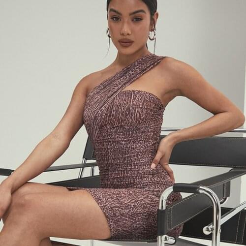 Sexy Mesh Leopard Print Dress Women Club Party Dresses 2021 Summer Off Shoulder Backless Sundress Fashion Ruched Bodycon Robe