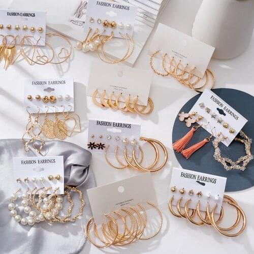 New Womens Earrings Large Hoop Earrings For Women Set Fashion Tassel Butterfly Pearl Earing 2020 Big Geometric kolczyki Jewelry