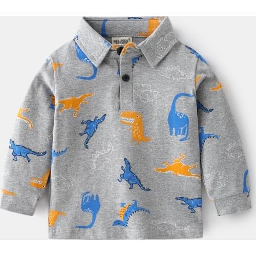 Cute Dinosaur Boys Polo T-shirts Cotton Toddler Kids Tops Tees Turn Down Collar Childrens Clothes