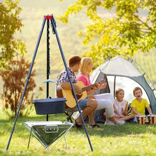 Bonfire Tripod Durable Triangle Support Outdoor Portable Cookware Hanging Burning Pot Rack Outdoor Stove for Fire Hanging Pot