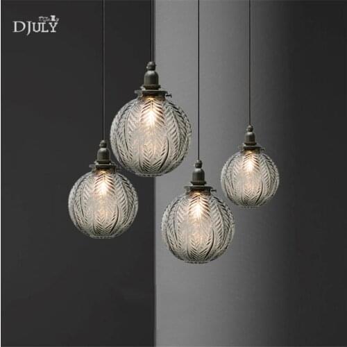 Japan style Smoke gray Leaf pattern glass ball copper pendant lights for dining room kitchen restaurant loft decor hanging lamp