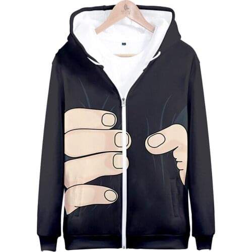 Funny Big Finger Zipper Hoodies Fashion Men Women Zipper Streetwear Coats Tops 3D Hoody Sweatshirt Pocket Long Sleeve Eu Size