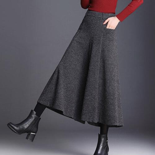 Womens wide leg pants autumn and winter new woolen nine pants Hong Kong flavor fashion loose high waist flare pants