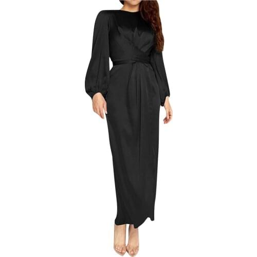 Women Muslim Dress Kaftan Arab Jilbab Abaya Islamic Lace Stitching Maxi Dress Elegant Vintage Autumn Plus Size Dresses платье