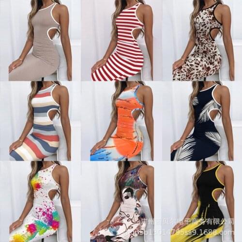 2021 new sleeveless backless hollow simple home casual bag hip dress woman dress