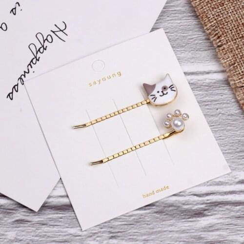 1 paar Korean Women Girls Pearl Metal Hair Clips Heart Star Cat Bobby Pin Barrette Hairpin Headdress Hair Accessoi