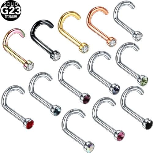 1PC G23 Titanium Small Nose Studs Piercing L Shape Nose Rings Cubic Zirconia Body Piercing Jewelry Mixed Colors Woman Accesories