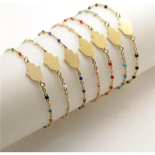 1 PC 2019 New Stainless Steel Bracelets Link Cable Chain Palm Gold Enamel Bracelet For Fashion Women Jewelry Gifts 18cm Long