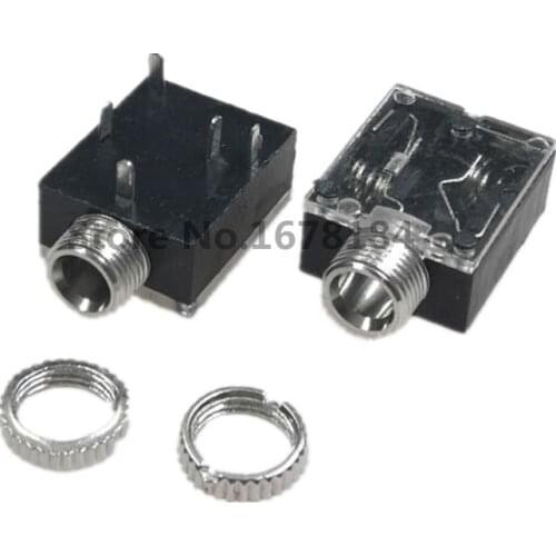 100PCS/Lot PJ-324M 3.5MM Stereo Audio Socket/Jack Connector with nut 5Pin PCB Panel Mounting for headphone
