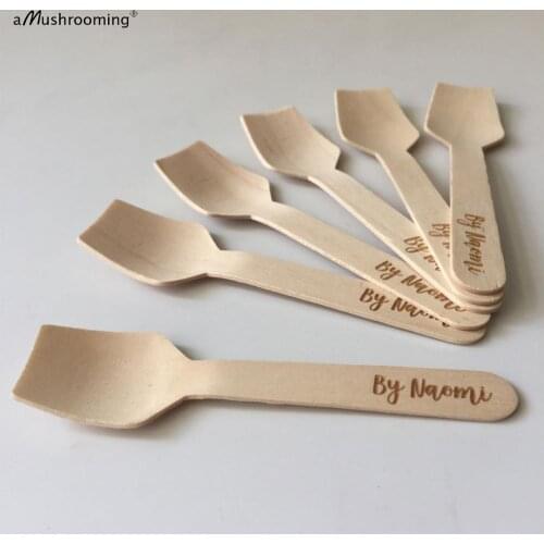 100x Compostable Cutlery Sampling Yogurt Spoon, Square End Tasting Spoon, Ice Cream Spoon Flatware cutlery birch dessert bar