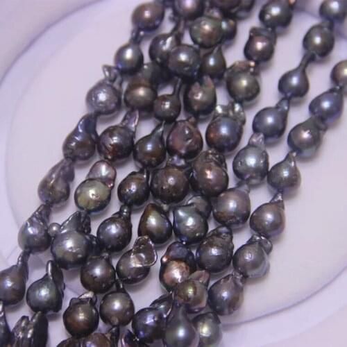 11-13mm Size Baroque Shape DYED BLACK Loose Pearl Necklace Real Pearl Strand String 38cm Long DIY Jewelry Necklace/Bracelet
