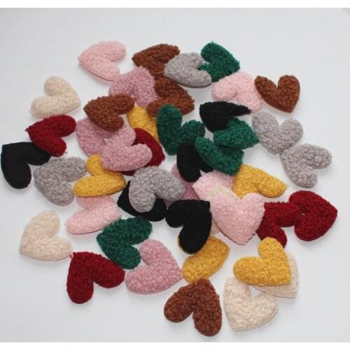 20Pcs 5cm*4cm Teddy Fur Felt Love Heart Padded Patches Appliques Ornaments DIY Craft Supplies Kids Hair Pin Accessories Material