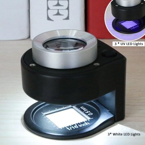 30X 26mm Scale Magnifier 6 LED 30X Optical Glass Lens Magnifying Glass Metal Linen Tester Thread Counter Magnifier UV LED Light