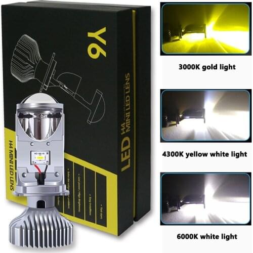 Car Led Headlight Led H4 Mini Projector 4300k 3000K 6000K 3 color temperature auto led lamps 12V Y6S 2pcs Hi/Lo Beam Bulbs lens