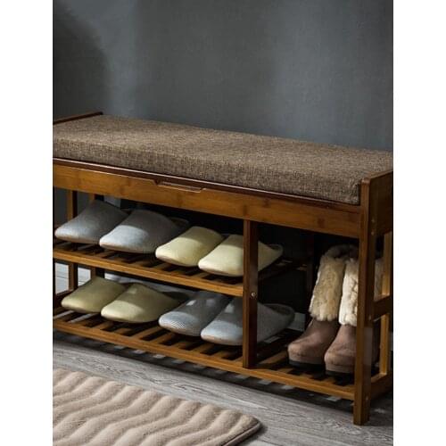 Bamboo Shoe Rack Storage Organizer & Hallway Bench Bamboo Furniture Cabinets for Shoe Home Entryway Shelf Stand Storage Ottoman