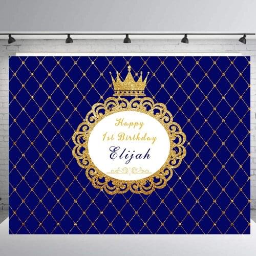 BEIPOTO Little Prince Baby Shower Photo Background Royal Blue gold crown Boy Party Banner Backdrops for Photography booth B-477